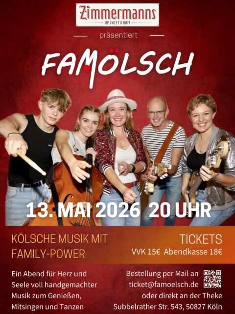 Leev Lück- mer freue uns op üch 😃 Kaate jitt et he: www.famoelsch.de, luur ens de Link in dr Bio ov beim @zimmermanns_koeln an dr Thek! 🎫 

#famoelsch #famölsch #kölscheskonzert #kölscheband #familymusic