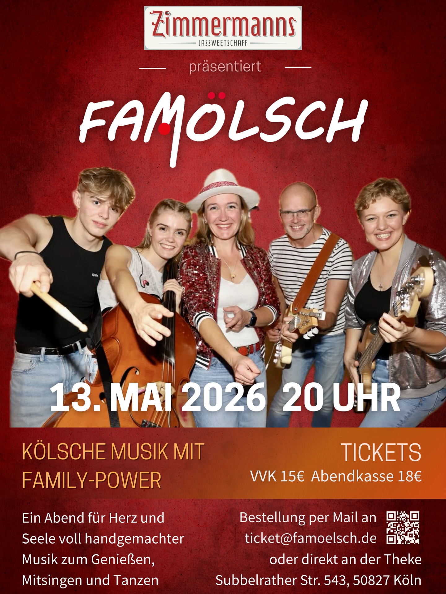 Leev Lück- mer freue uns op üch 😃 Kaate jitt et he: www.famoelsch.de, luur ens de Link in dr Bio ov beim @zimmermanns_koeln an dr Thek! 🎫 

#famoelsch #famölsch #kölscheskonzert #kölscheband #familymusic
